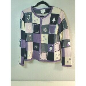 Vintage Hand Embroidered Christmas SweaterChristopher Banks Purple Holiday Cardi